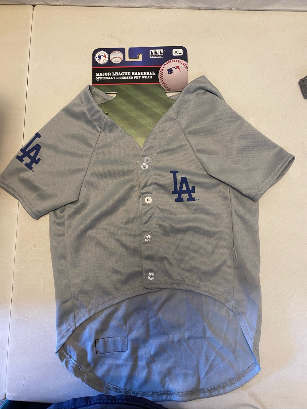 Pets First Gray LA Dodgers Button-Up Pet Baseball Jersey